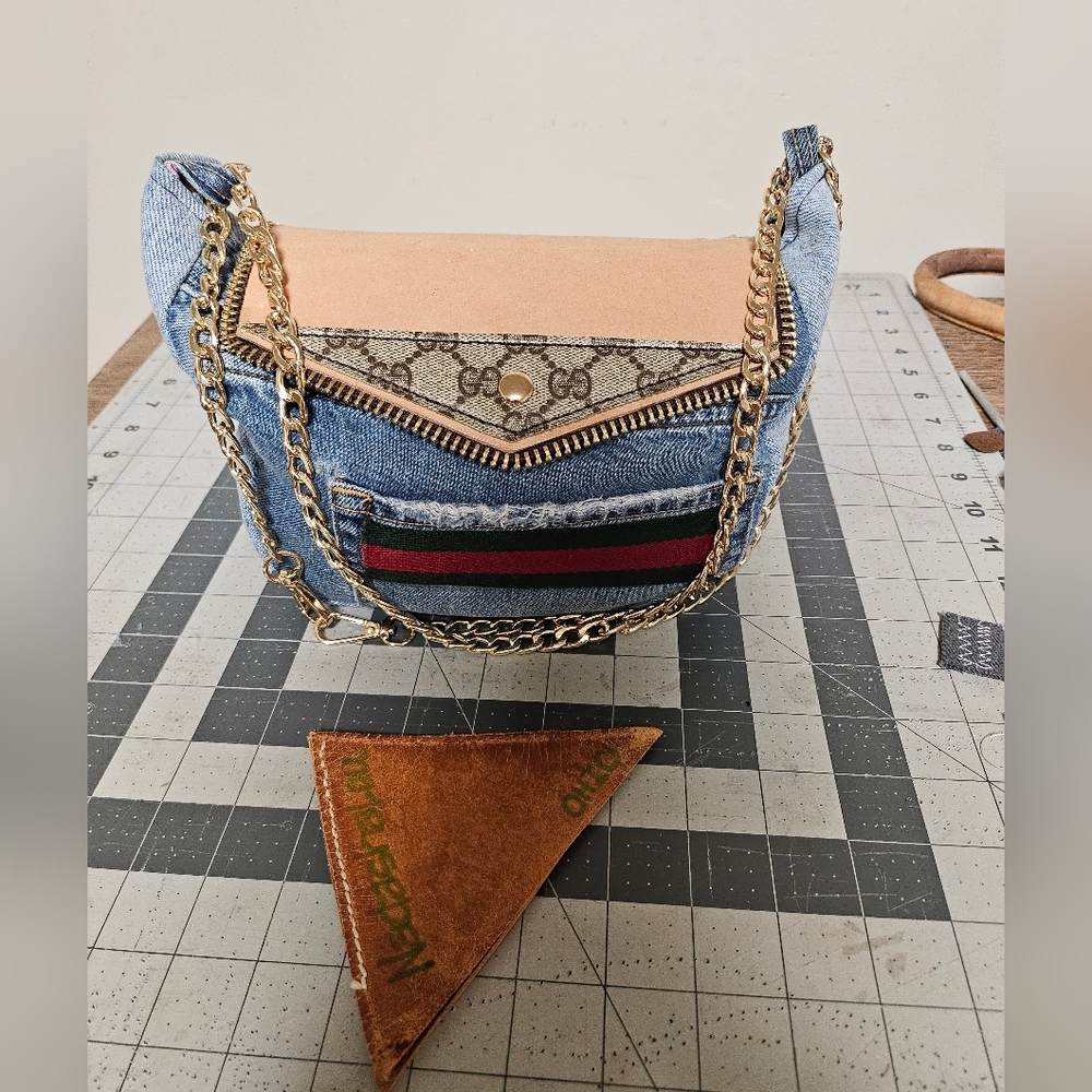 Repurposed handbag made with authentic Gucci canvas